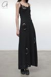 SWAYING 24 Autumn and Winter Crochet Splicing Suspender Long Skirt SW-SW24AW2L09-HEIHUI Black and Gray SW-SW24AW2L08